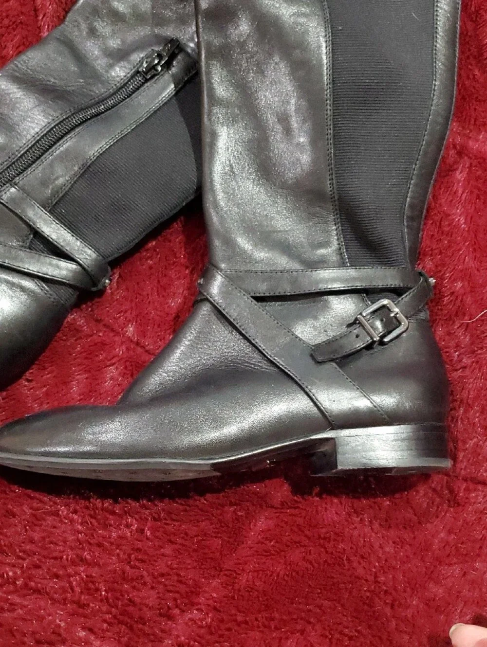 ANTONIO MELANI Black Knee Riding Boots with Buckle Accent